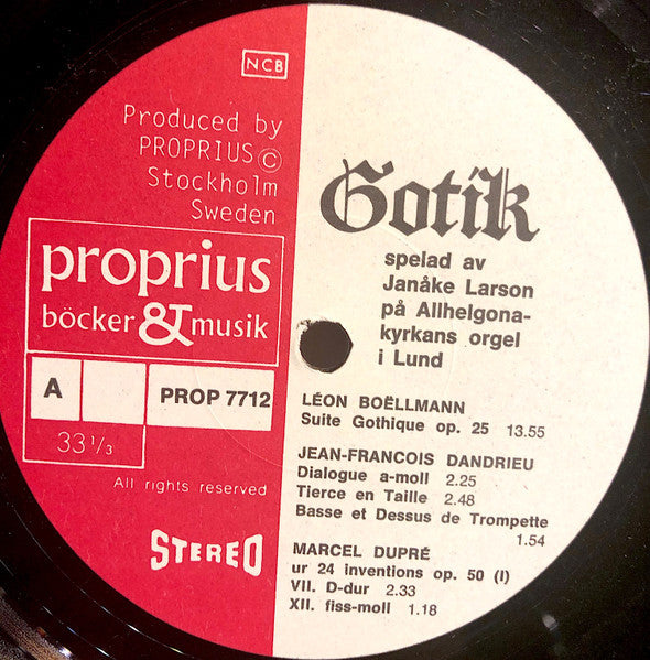 Boëllmann, Bach, Dandrieu, Dupré, Buxtehude, Janåke Larson – Gotik: Boëllmann, Bach och Dandrieu M Fl Spelade På Allhelgonakyrkans Orgel I Lund, image 2