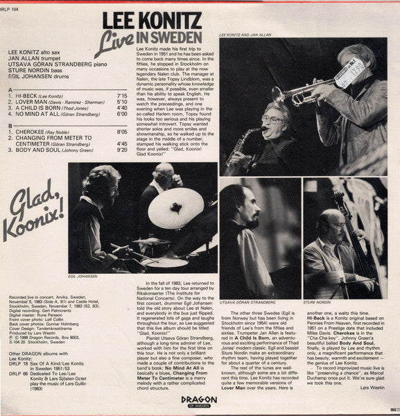 Lee Konitz – Glad, Koonix! (Lee Konitz Live In Sweden), image 2