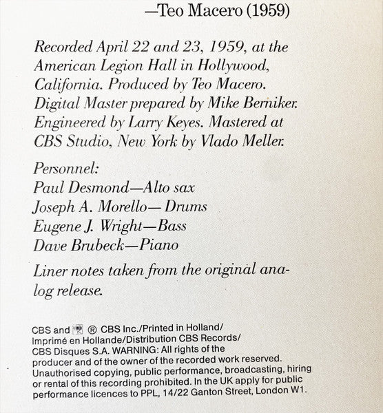 The Dave Brubeck Quartet – Gone With The Wind, image 3