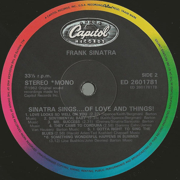 Frank Sinatra – Sinatra Sings...Of Love And Things, image 3